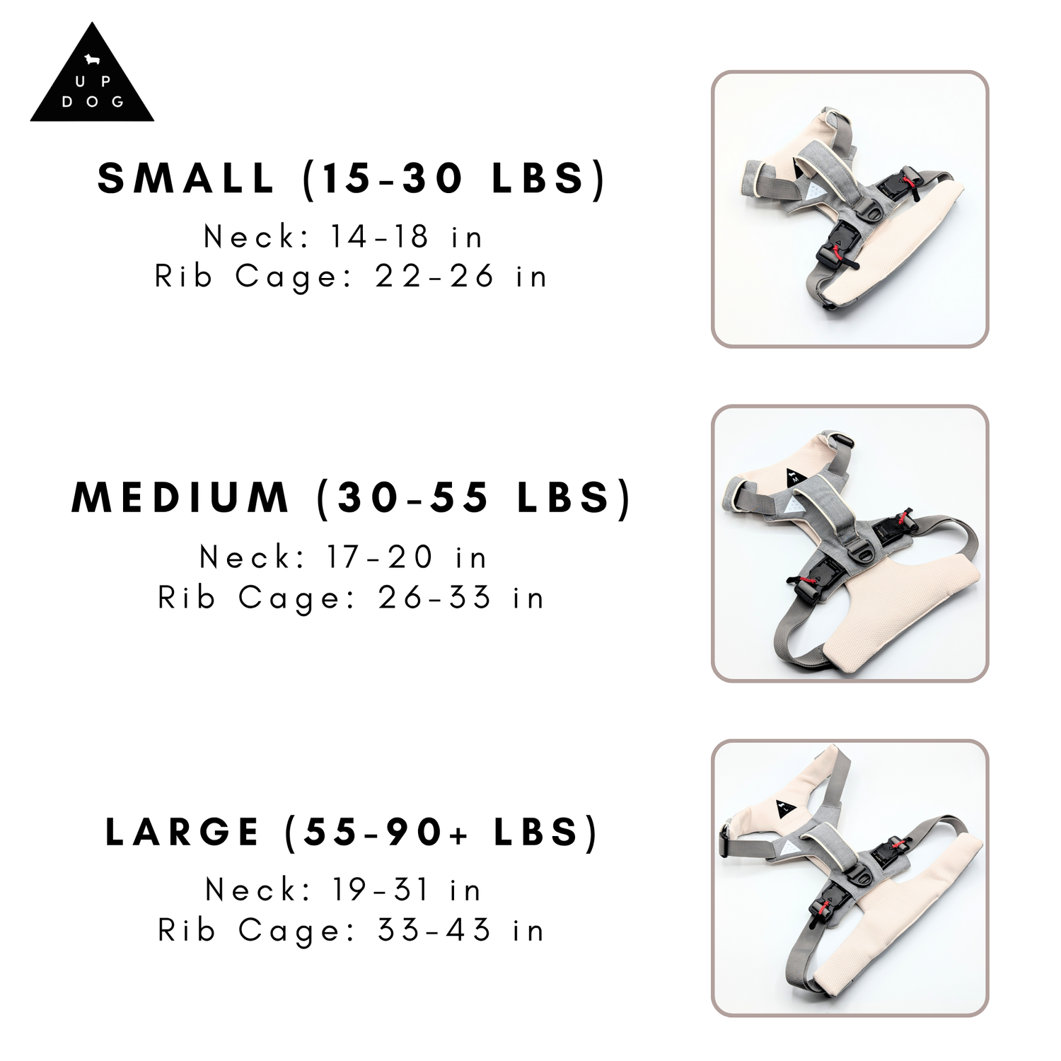 size chart for up dog magnetic harness