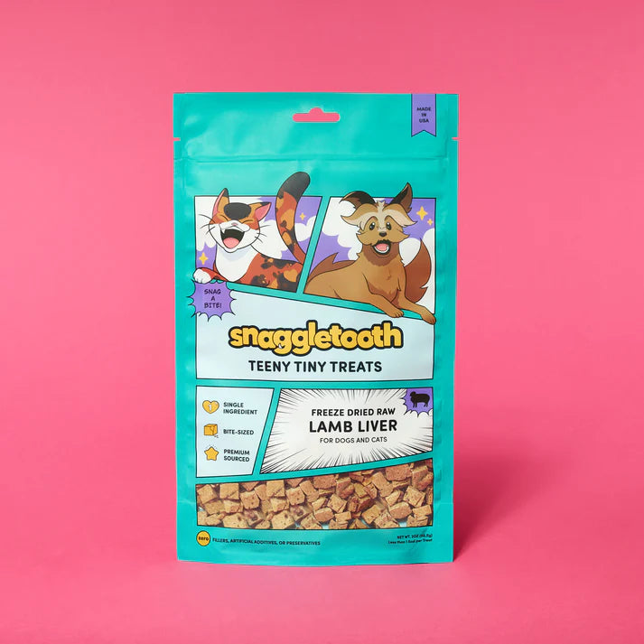 Up Dog X Snaggletooth Special Collab Bundle - Snaggletooth Teeny Tiny Treats packaging on a pink background