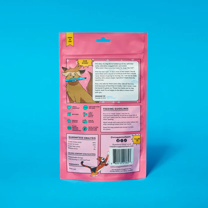 Up Dog X Snaggletooth Special Collab Bundle - Pink pet food package with cartoon dog illustrations on a blue background