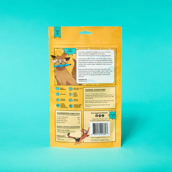 Up Dog X Snaggletooth Special Collab Bundle - Yellow pet food package with text and illustrations on a teal background